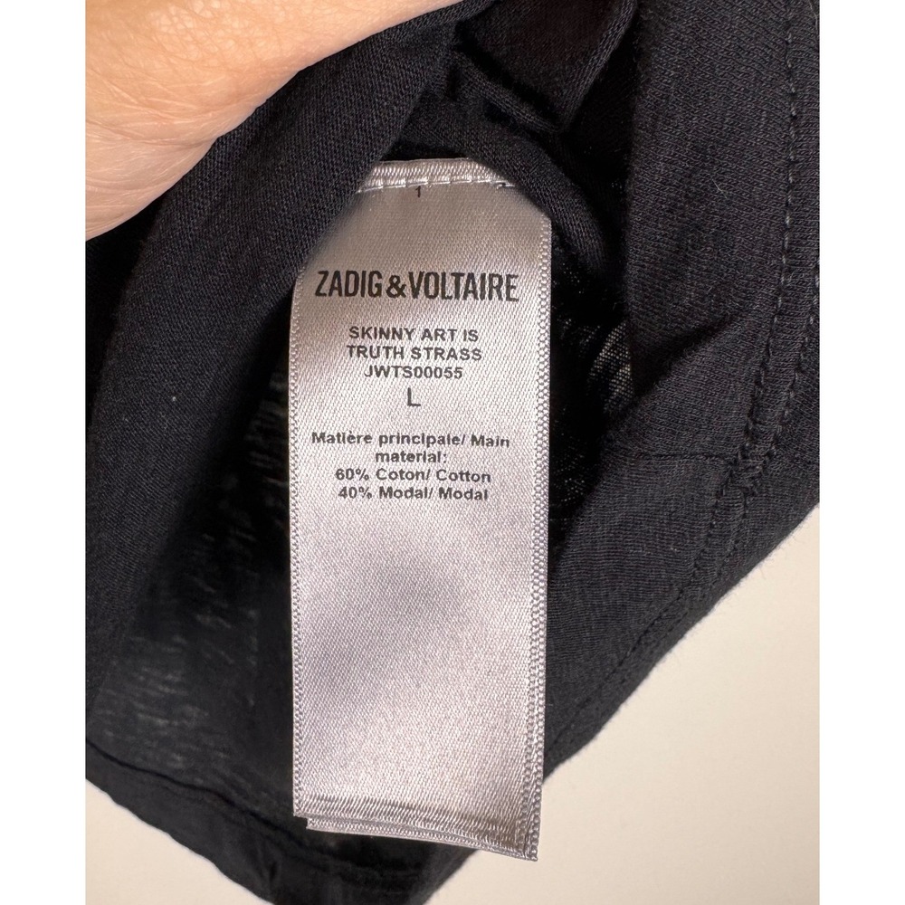 Zadig & Voltaire Black Art Is Truth Heart Rhinestone Tee Large - Picture 5 of 9